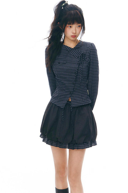 Y2Kリトルチェックドシャツ+スカート