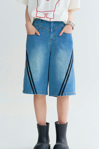 ストライプコントラストクロップドジーンズ