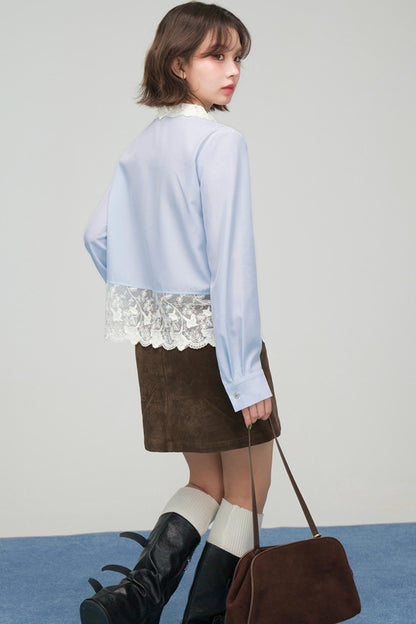 レースリボンラッフルドブラウス