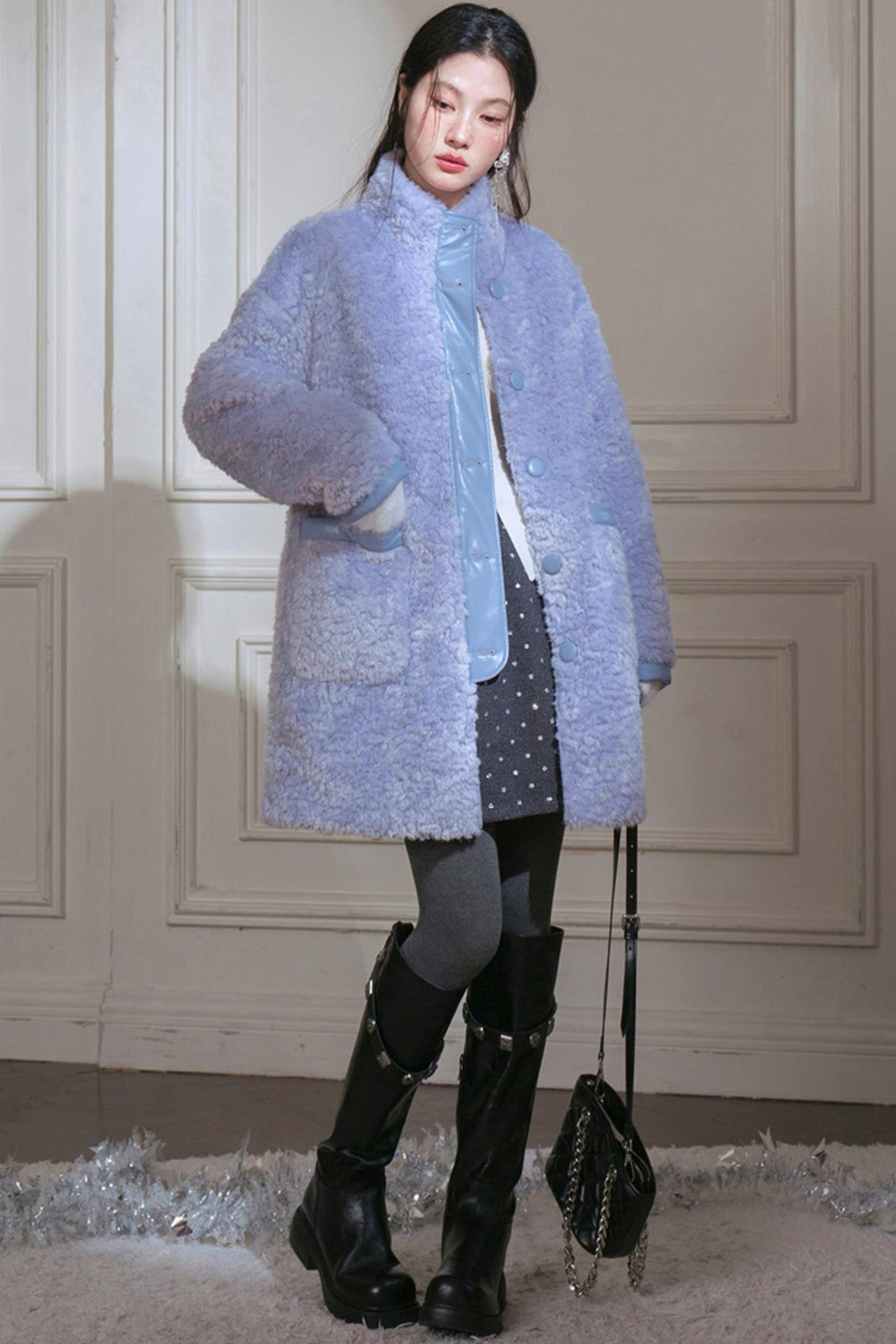 Matte Fleece Stand Collar Coat