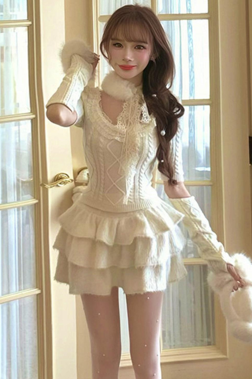 Soft twisted knit sweater + tutu skirt + sleeve knit