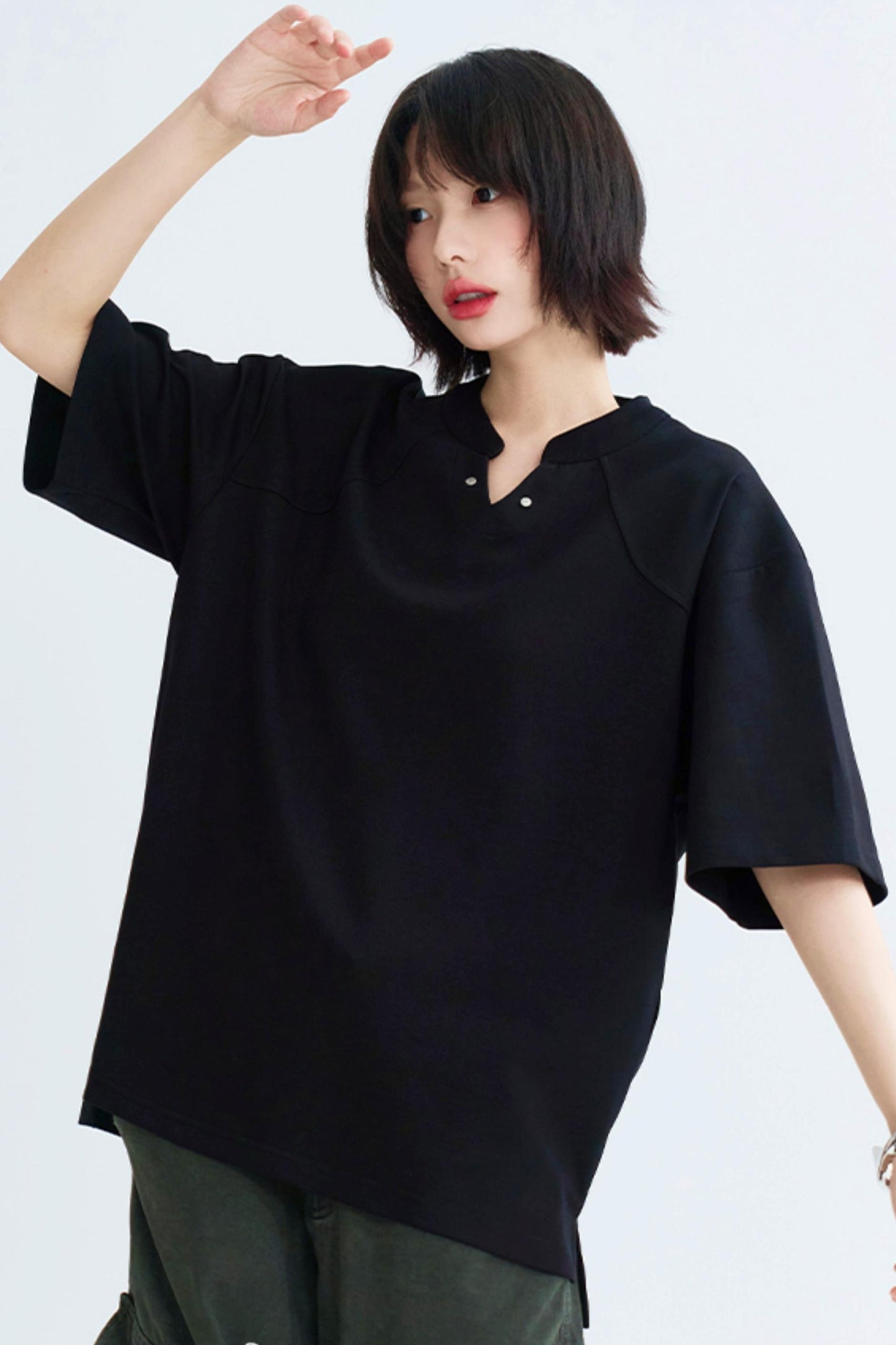 Solid Buoy Neck Loose Casual Tops