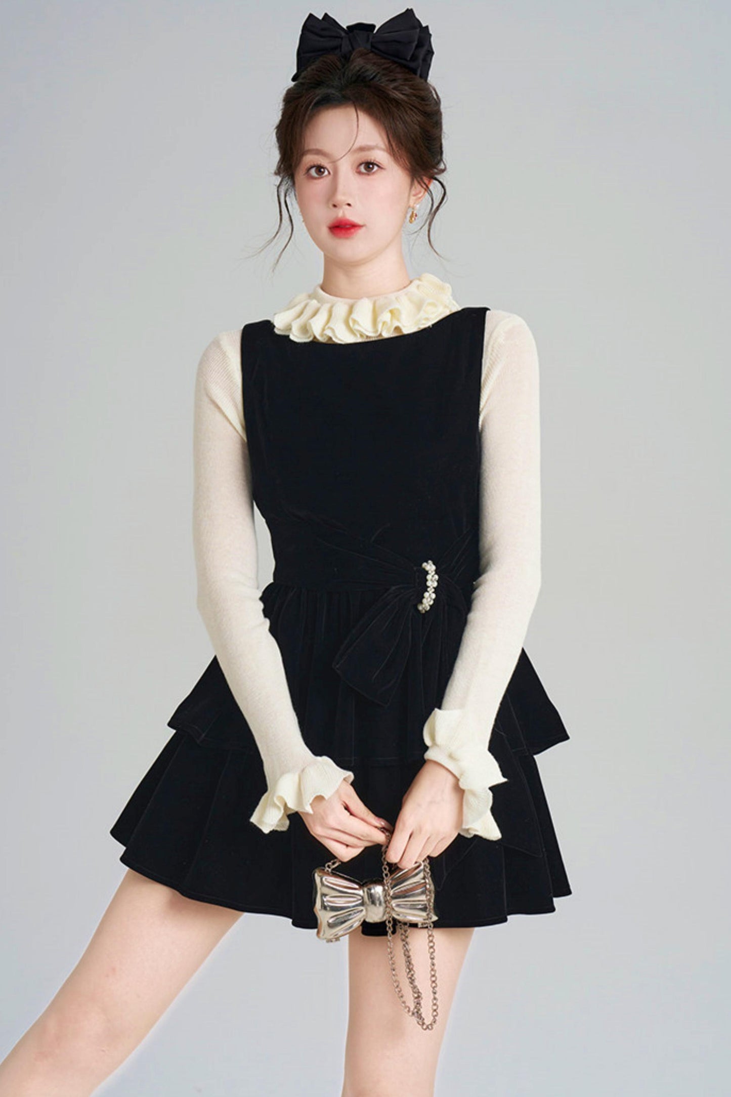 Black Velvet Tiered Dress + Top