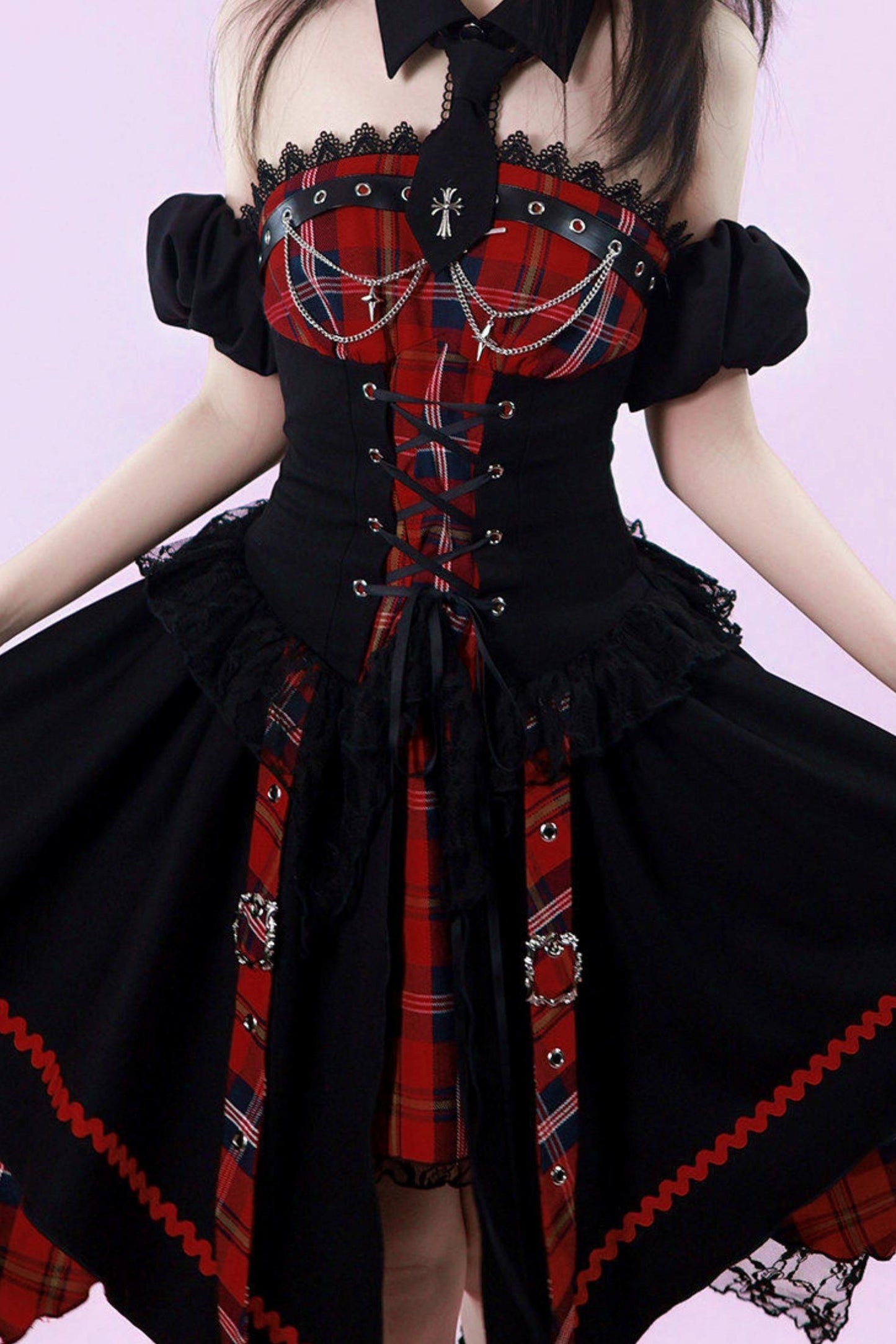 Robe punk gothique subculturelle à carreaux