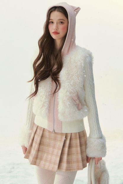 Cat Ear Fur Knit Jacket