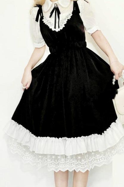 Monochromer Doll-Lolita-Jumperrock + Hemd mit Fliege