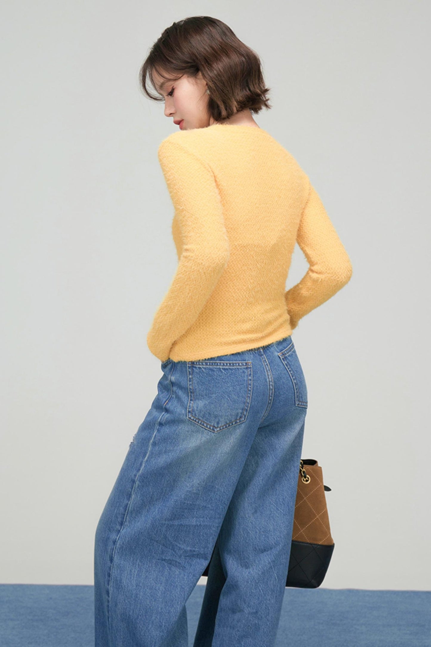 プチハニーリボンカラーニットトップス