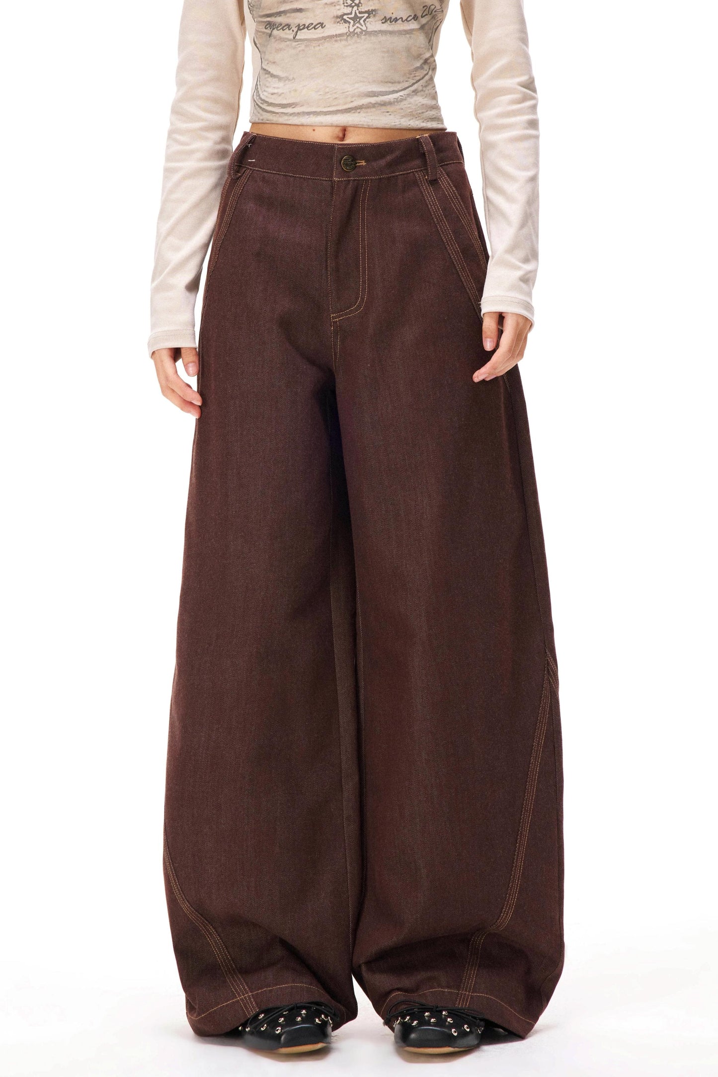 レトロカラーブロックデニムパンツ