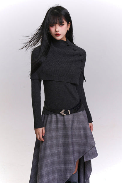 アトモスフェリックケープデザインニットトップ