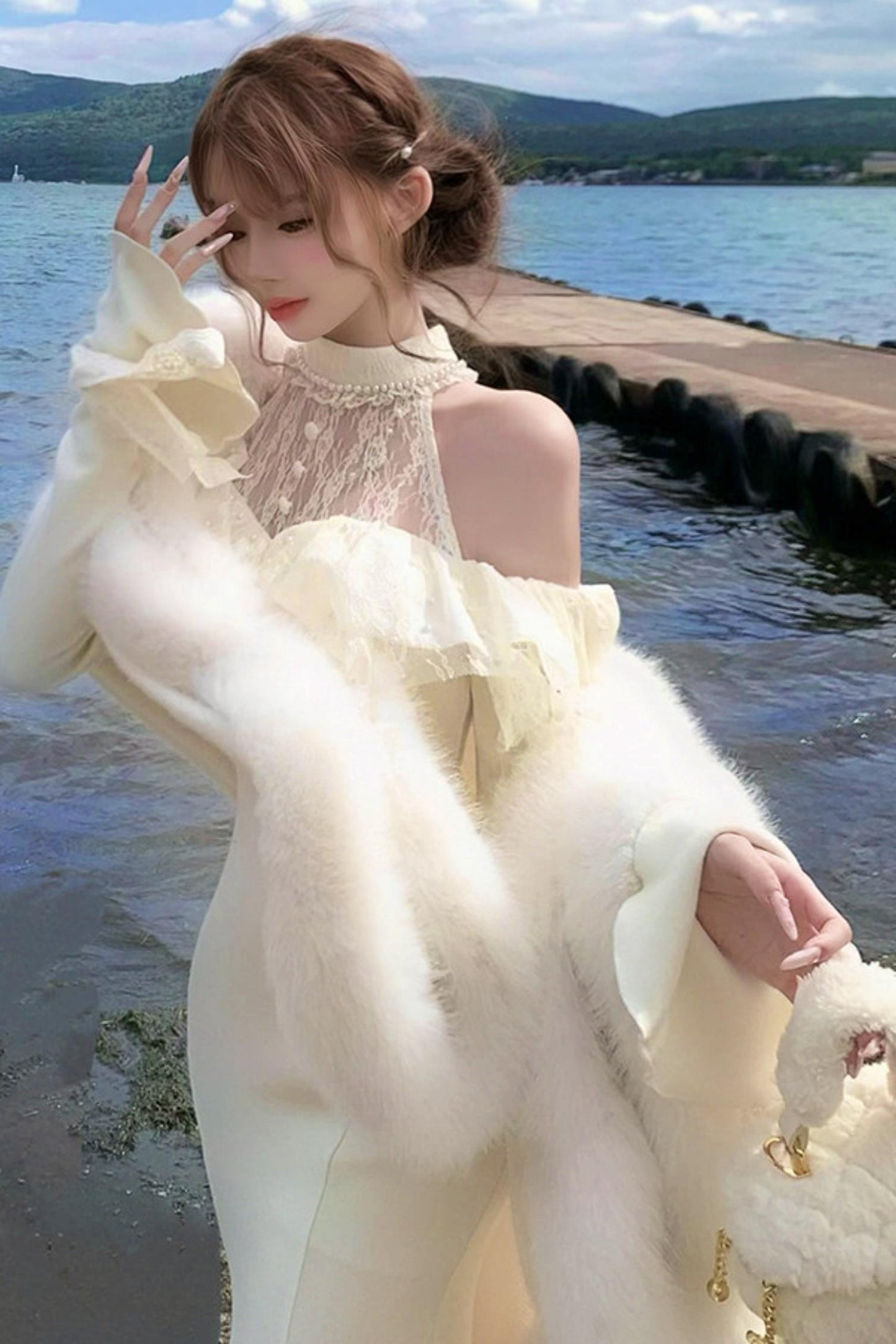 French Lace Waist Slimming Dress + Soft White Longline Croque