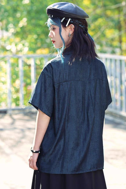 Embroidered Color Asymmetrical Chinese-Style Shirt