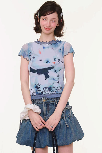 Rabbit Dream Cat Print Top
