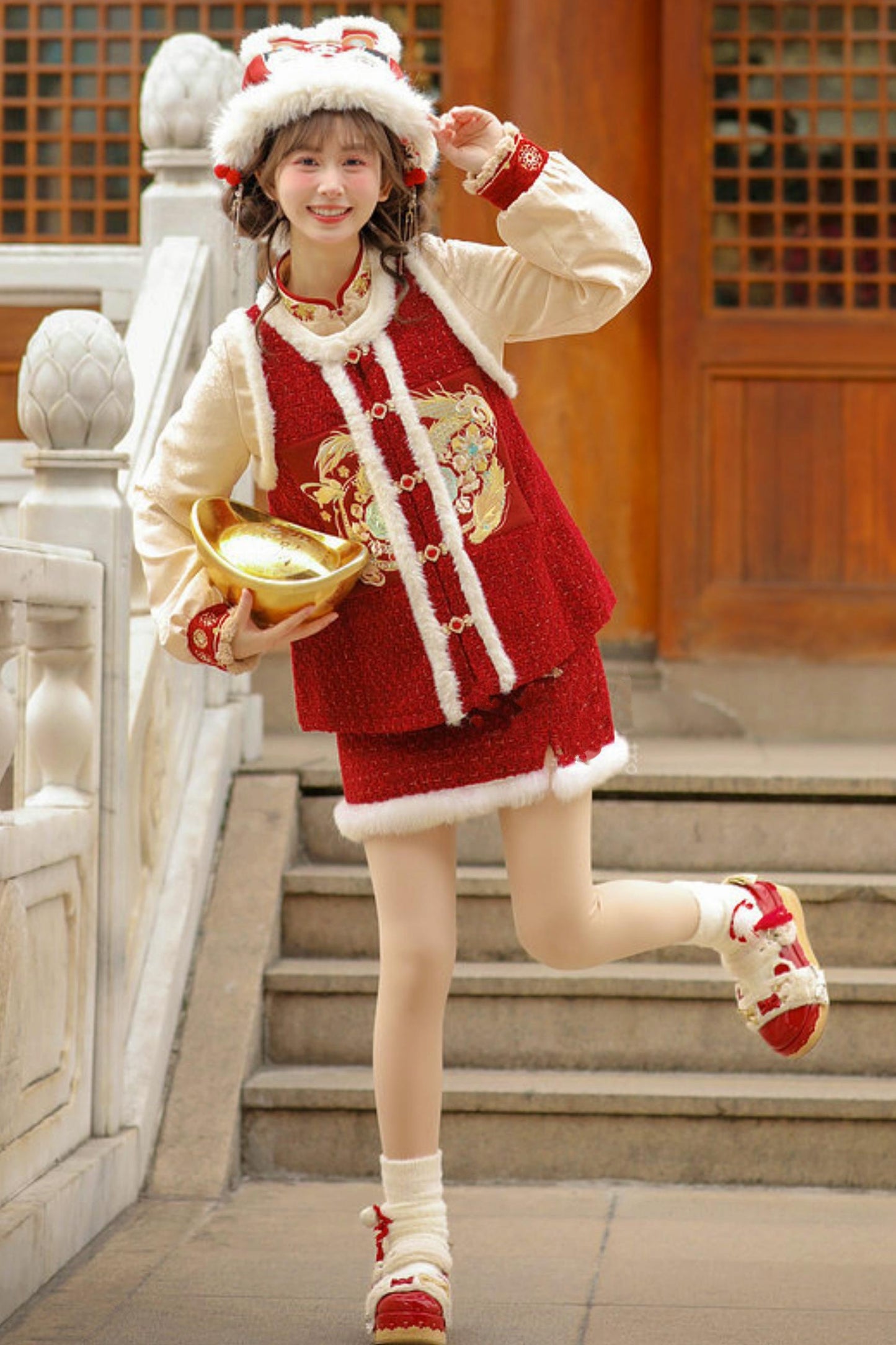 Chinese Design Fur Vest + Skirt