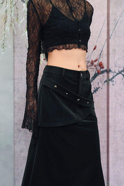 Schwarzer Punk-Dark-Fishtail-Lagenrock