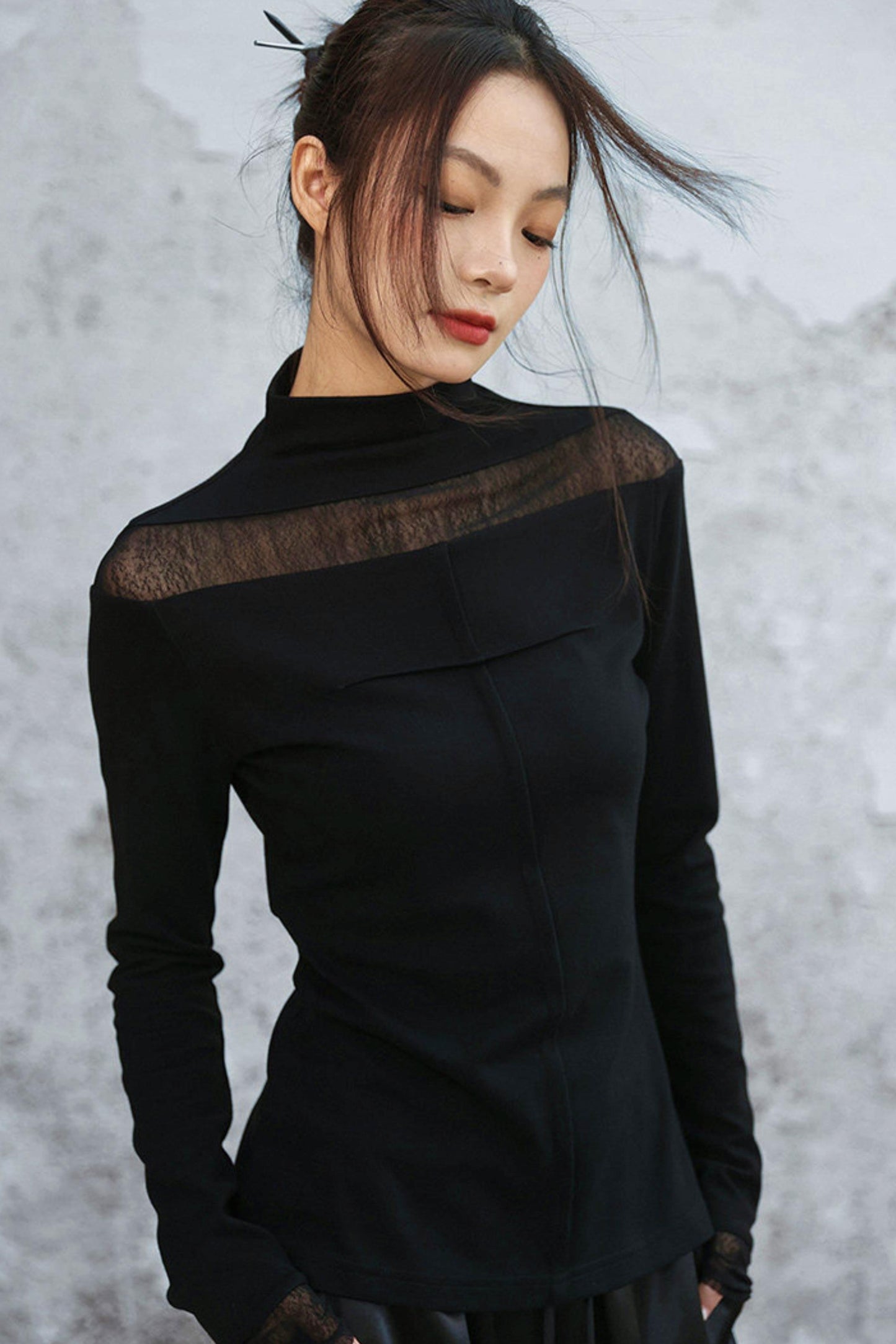 Black wool high neck top