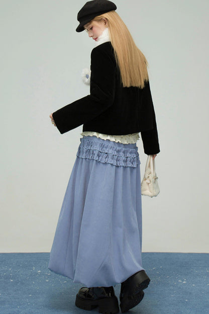 ベルベットカラーブロックドファーコラージャケット