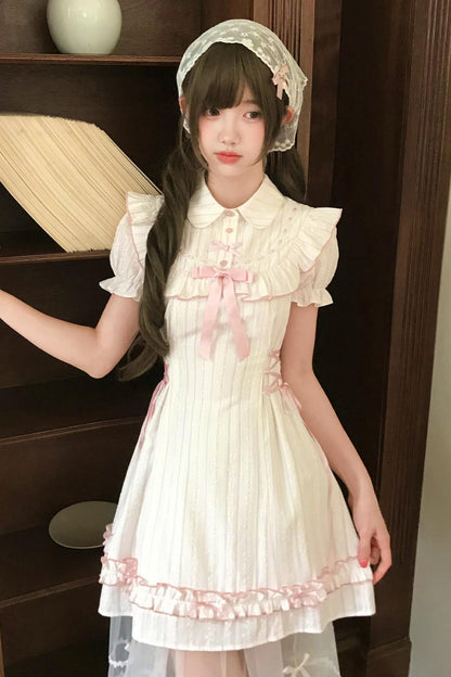 Sweet Pink Jacquard Dress + Apron Skirt