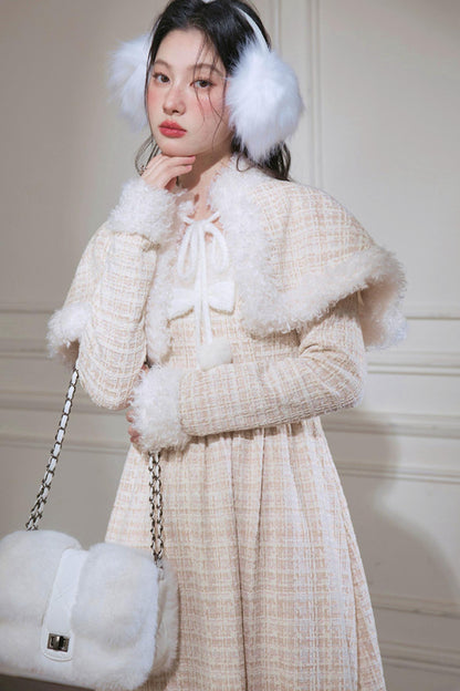 Vanilla Velvet Cape Dress