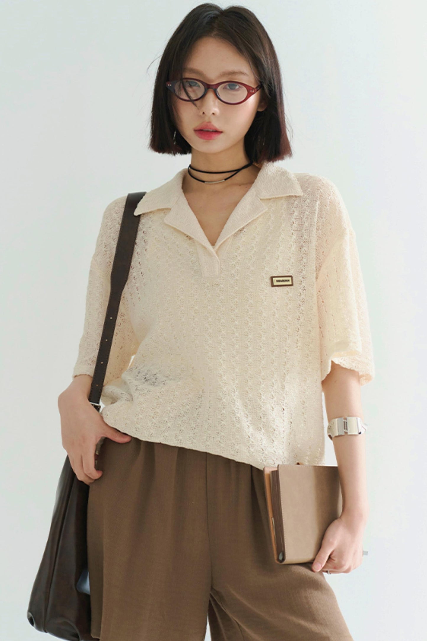 Sheer Polo Neck T-Shirt