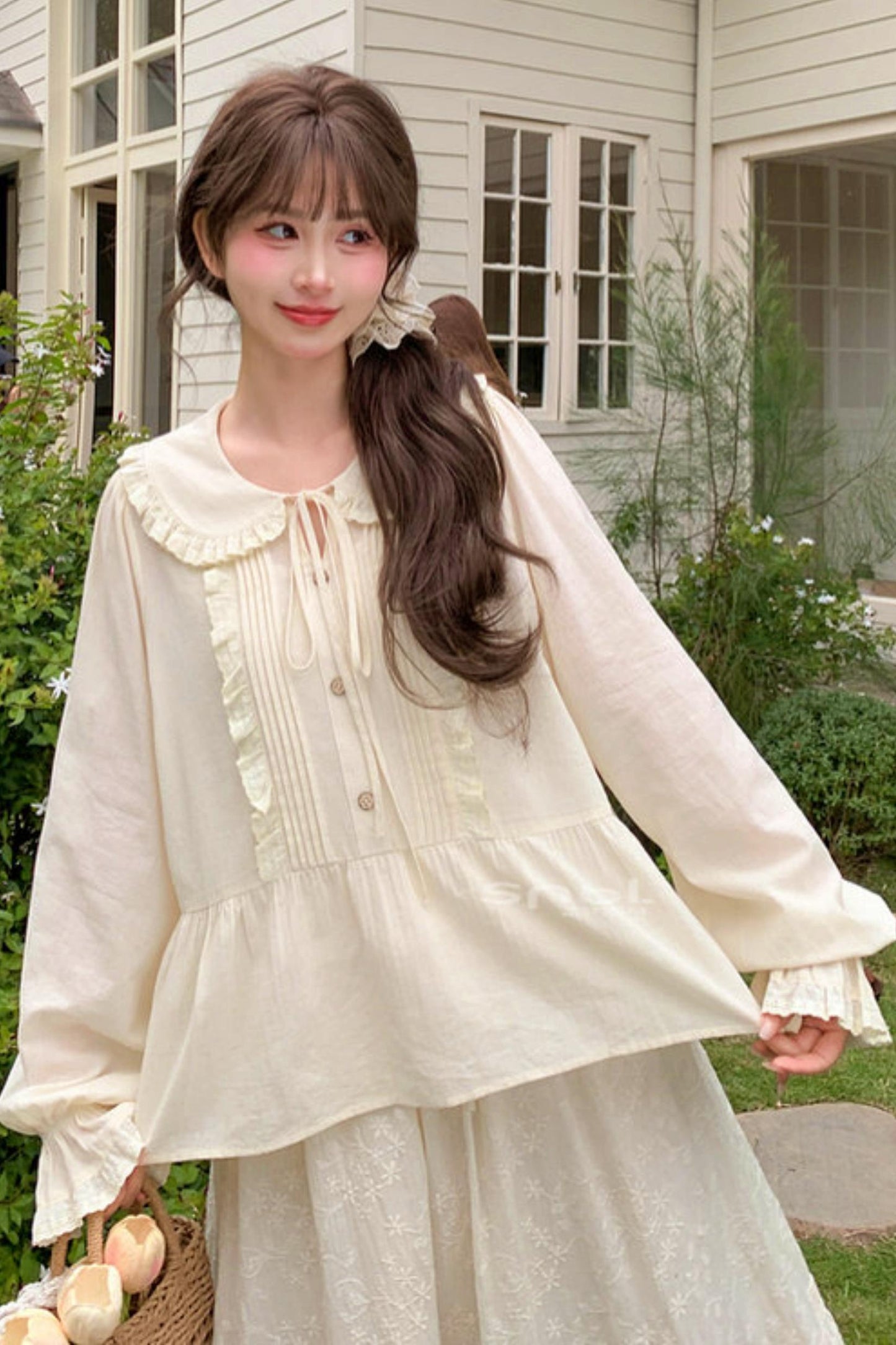 Reine Baumwollbluse mit Puppenkragen