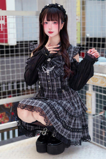 Elegantes Dark Kawaii Kleid + Kopfschmuck