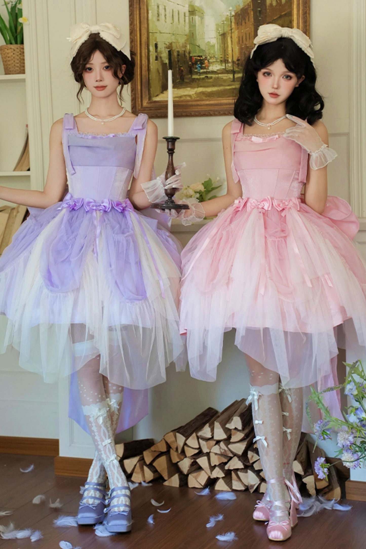 バブルシーヘリンボーンロリータジャンパースカートロリータセットアップ