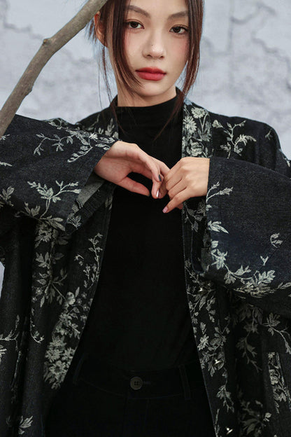 Chinese Denim Jacquard Cardigan