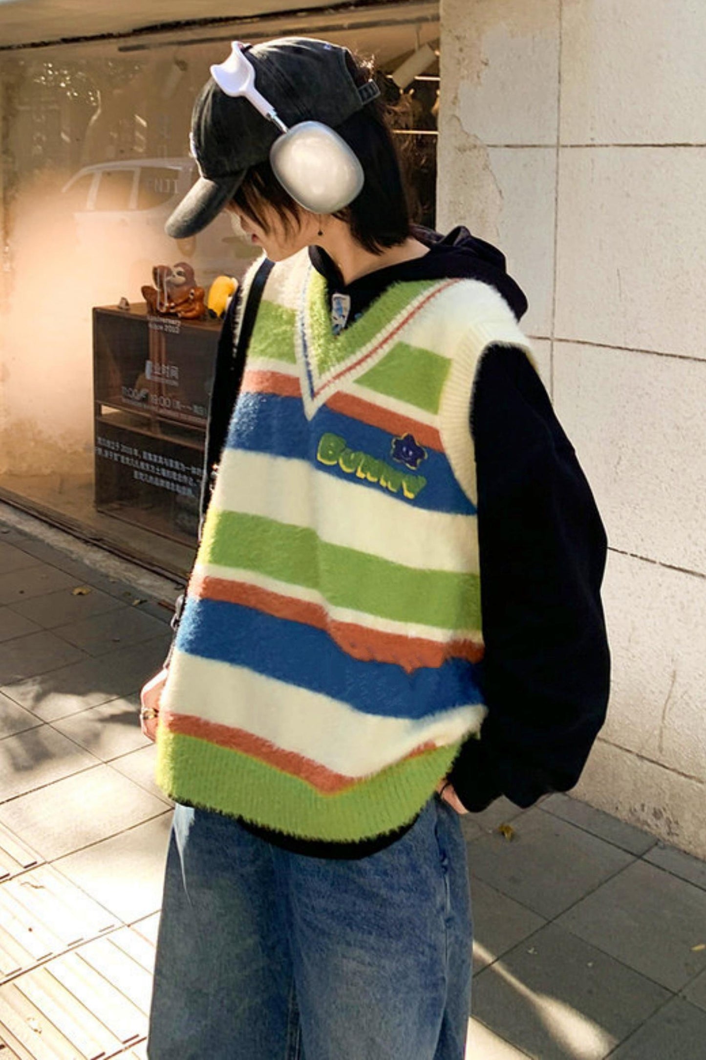 カラーブロックボーダーニットベスト