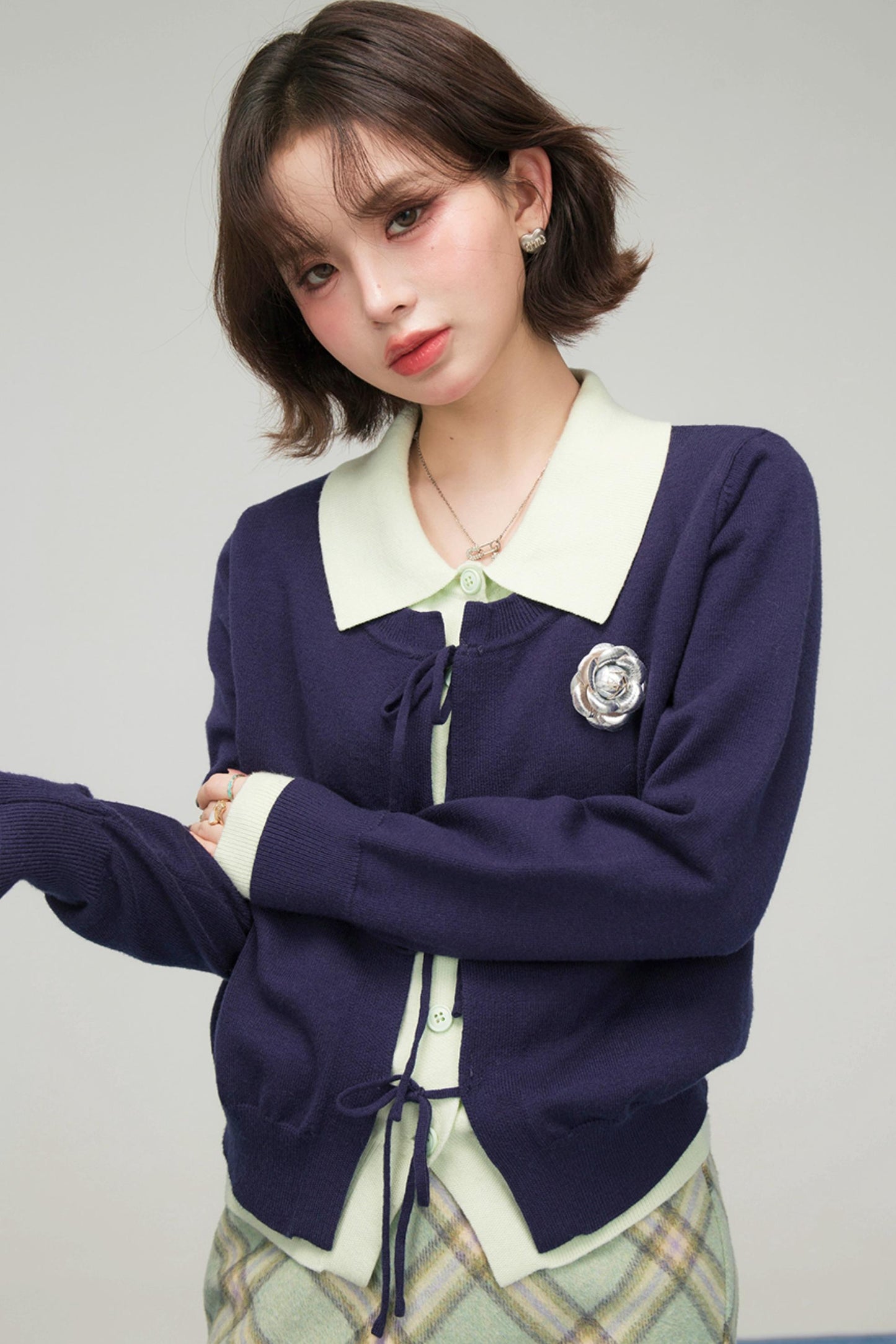 プルシアンブルーリボンカーディガン