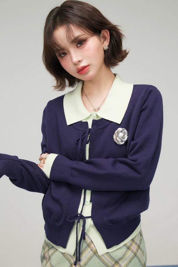 プルシアンブルーリボンカーディガン