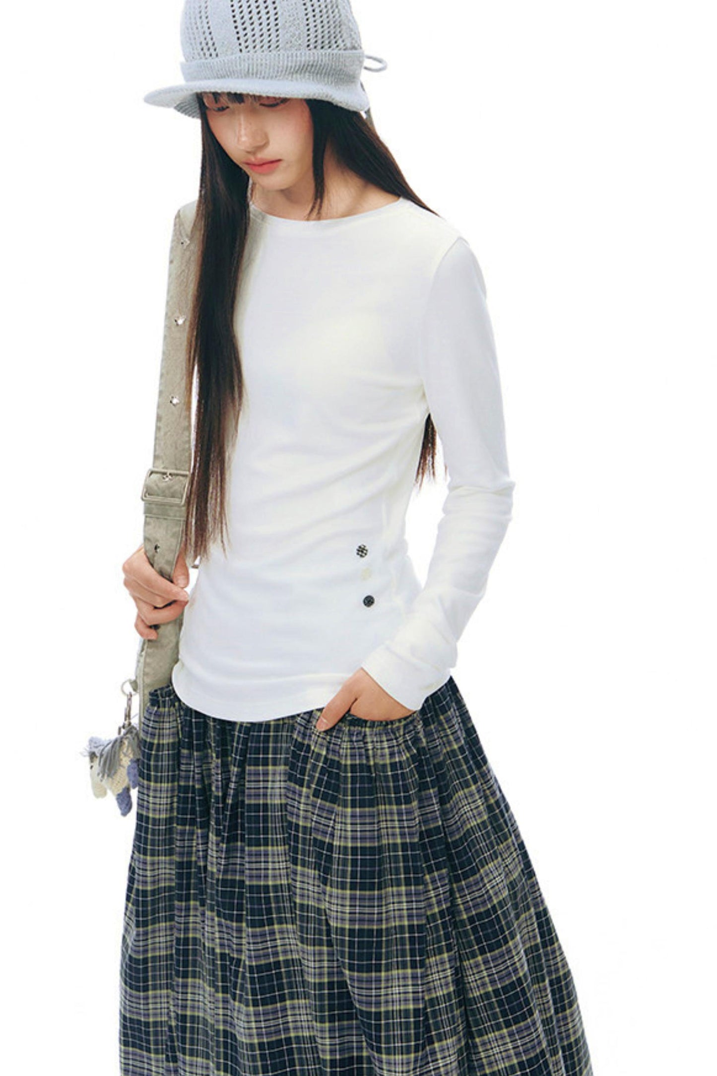 Y2Kボタンレイヤードトップス