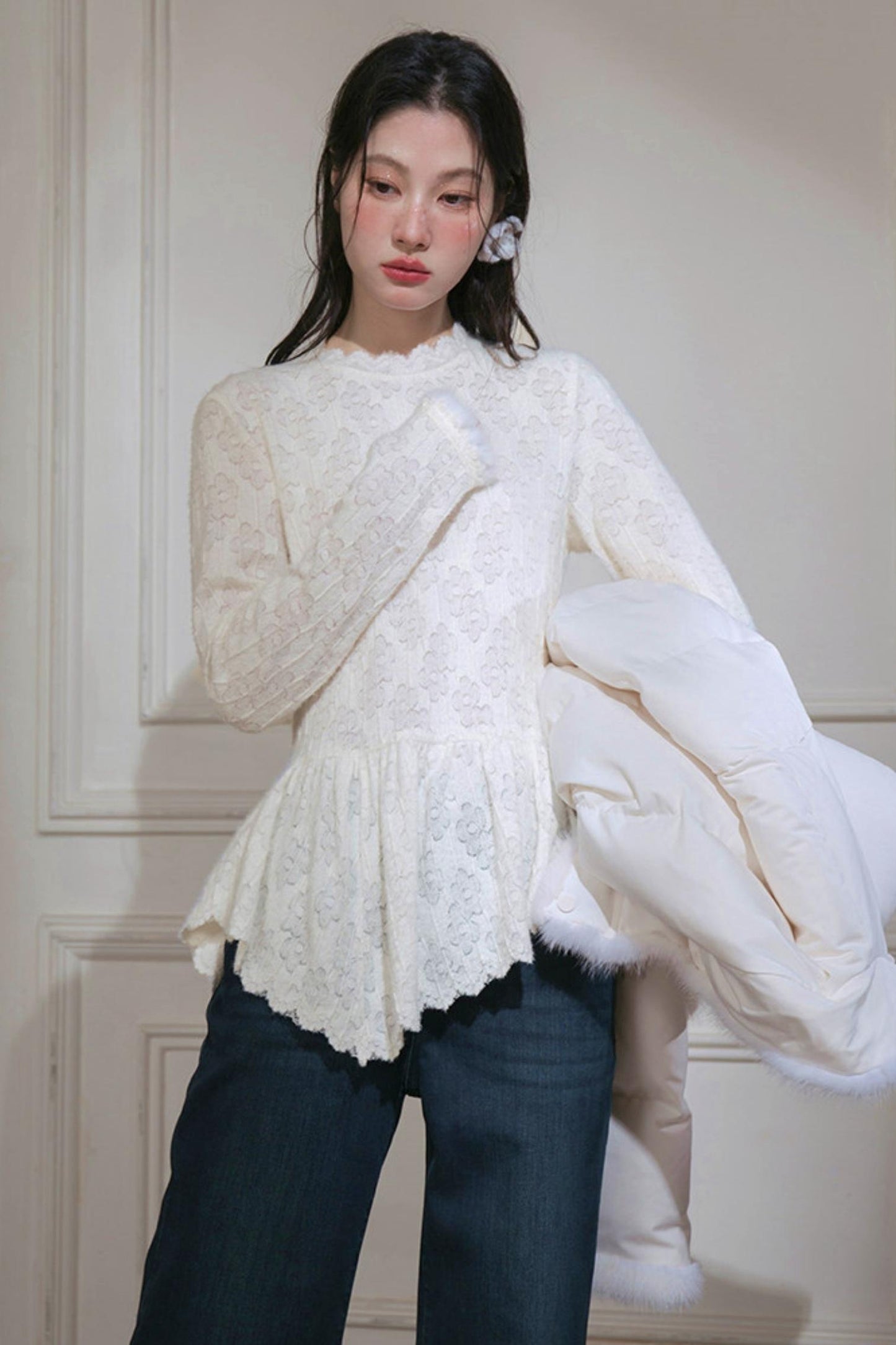 Velvet Lace Rabbit Fur Top