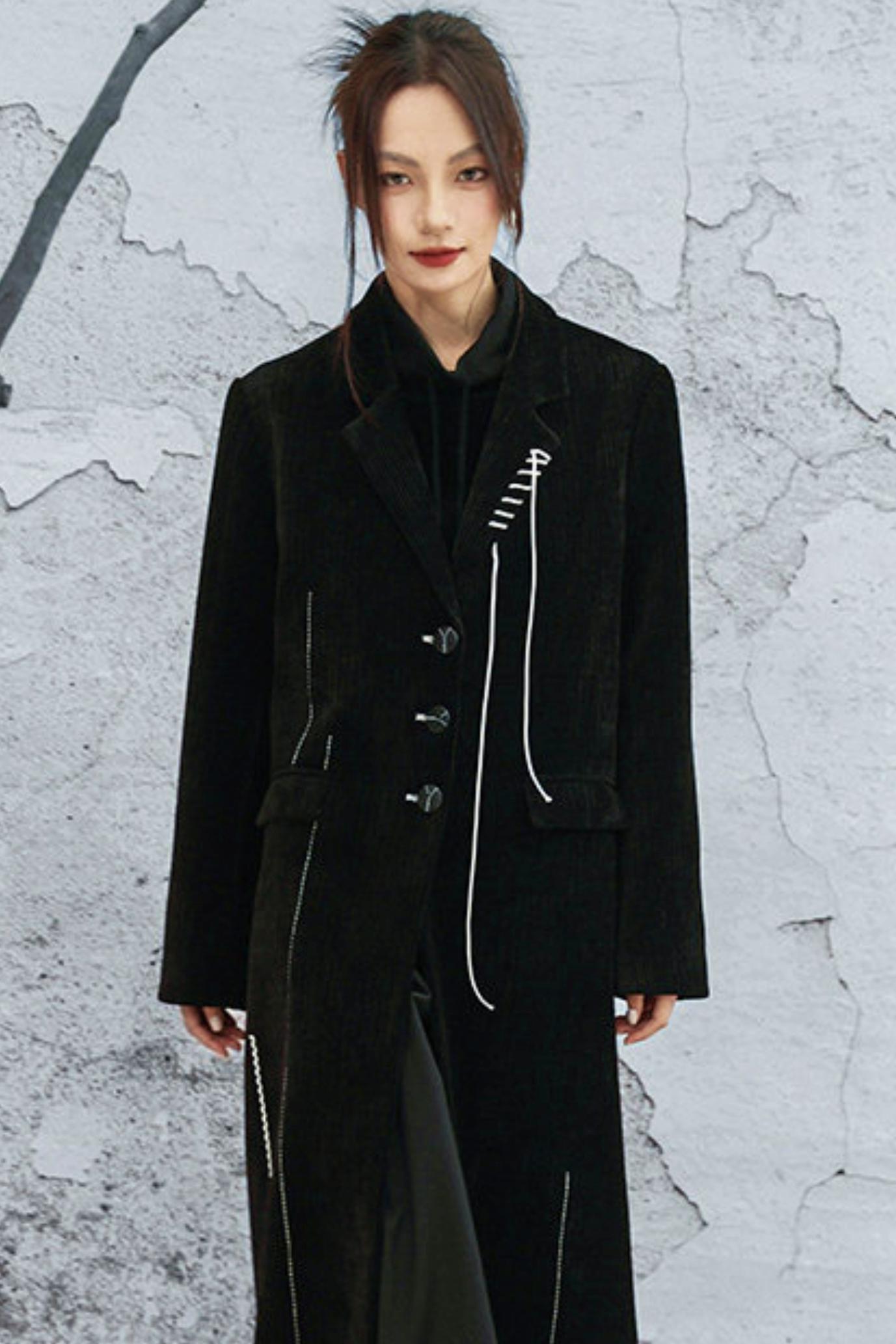 Chenille color block long coat