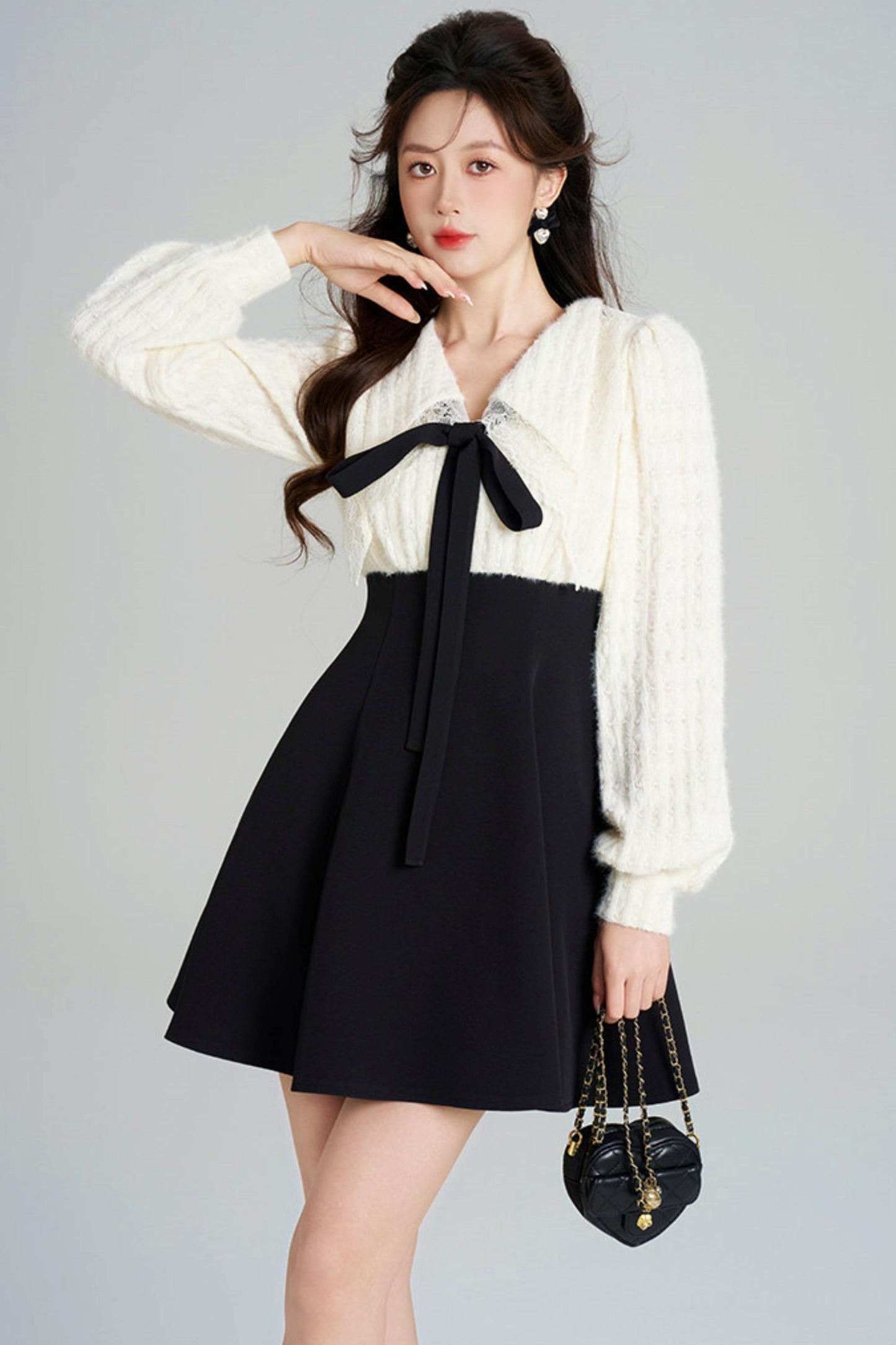 French Plush Patchwork Dress