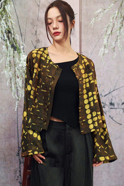 Schwarz-goldene kurze China-Jacke aus Jacquard