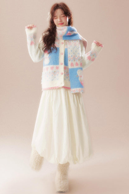 Sweet Fair Isle Sweater Cardigan + Scarf