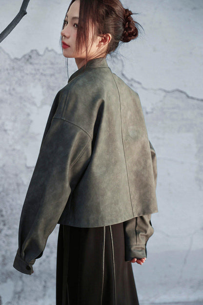 スタンドアップカラーレザージャケット