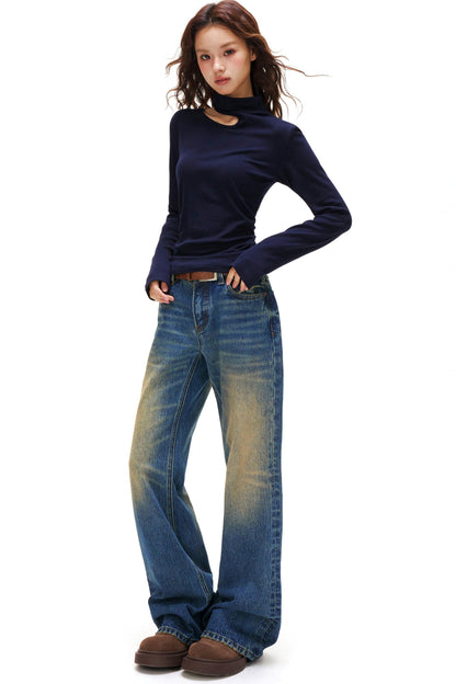 カットデザインタートルネックトップス