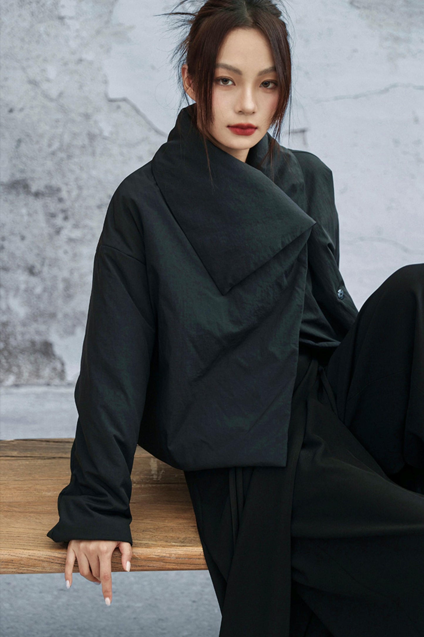 コンバーティブルネックラインコットンジャケット