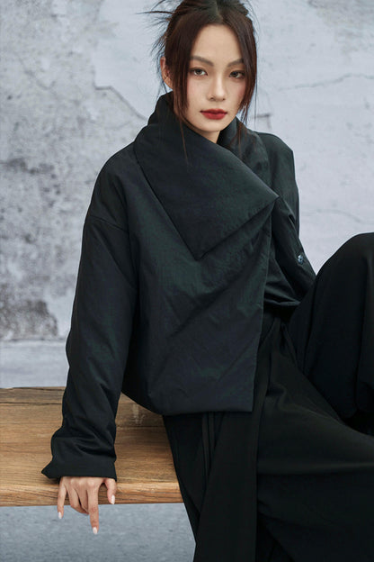 コンバーティブルネックラインコットンジャケット