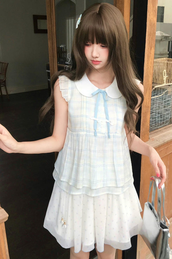 天使のドールカラートップス+ドットスカート