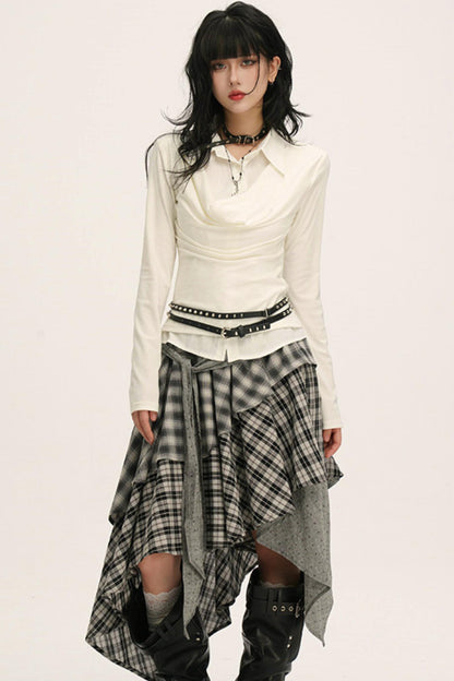 ドレープカウルネックレイヤードシャツ