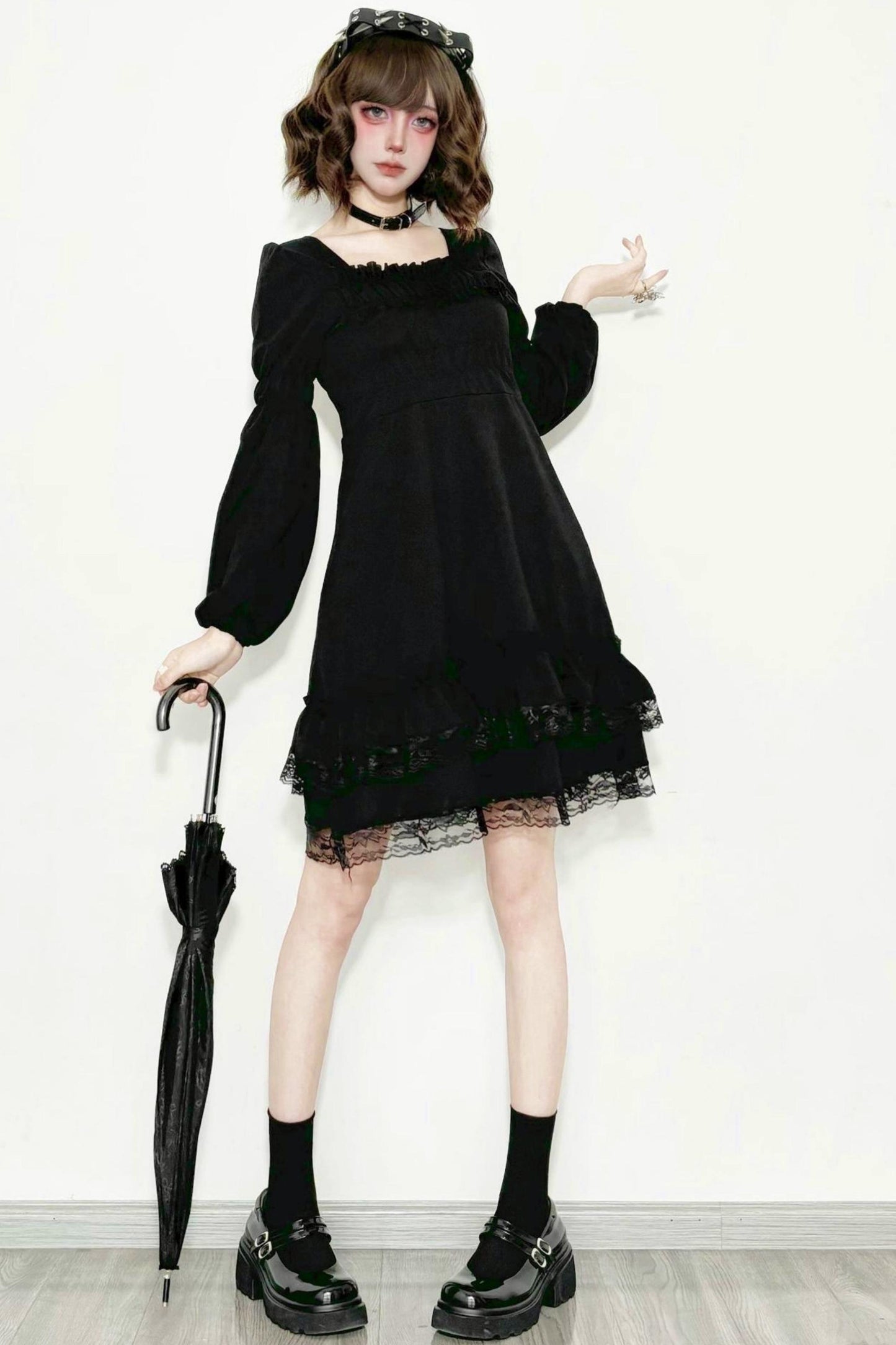 블랙 레이스 고딕 원피스