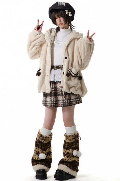 Plaid Skirt + Coat + Top + Leg Warmers