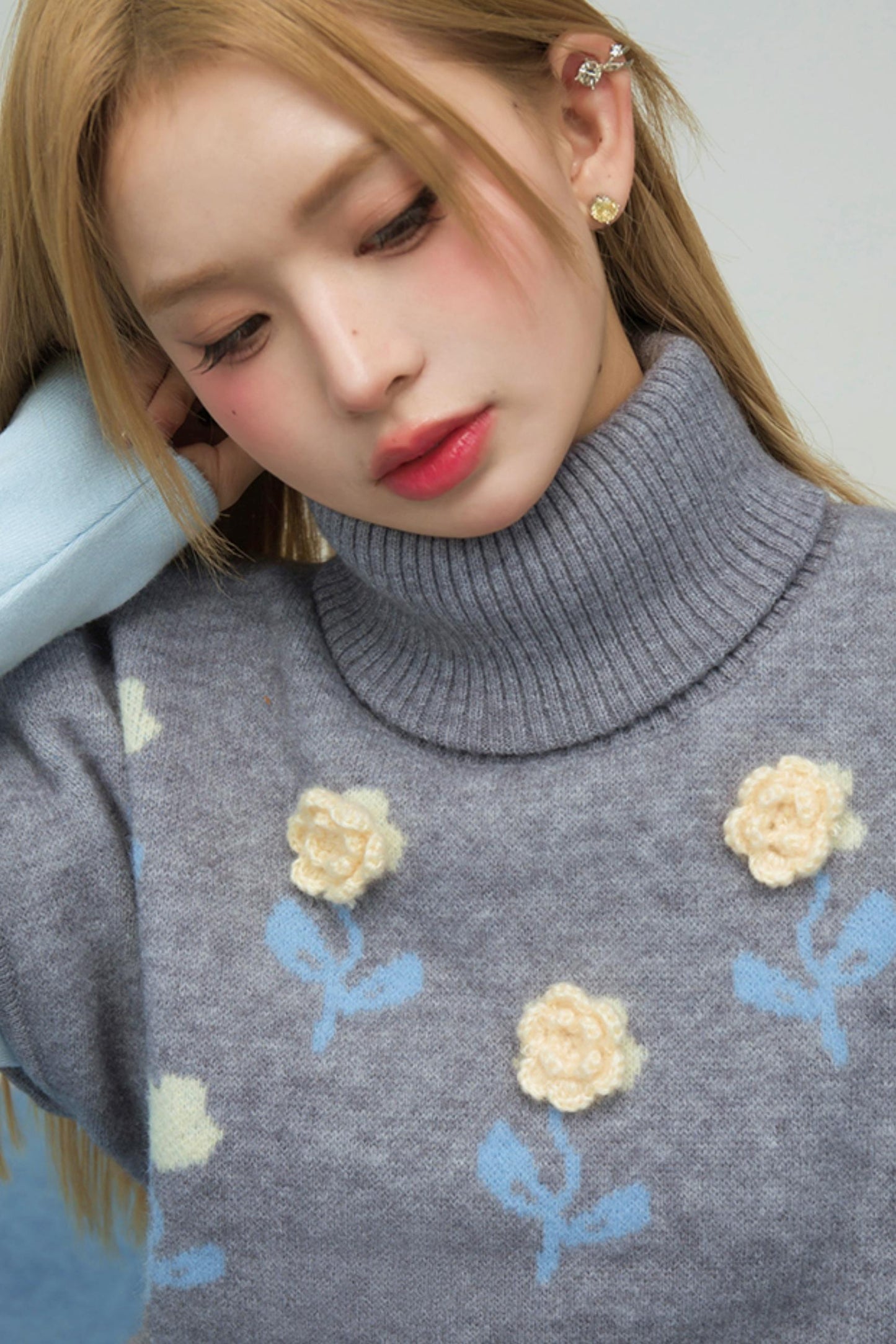 フローラルニットトップス+インナートップス+スカート