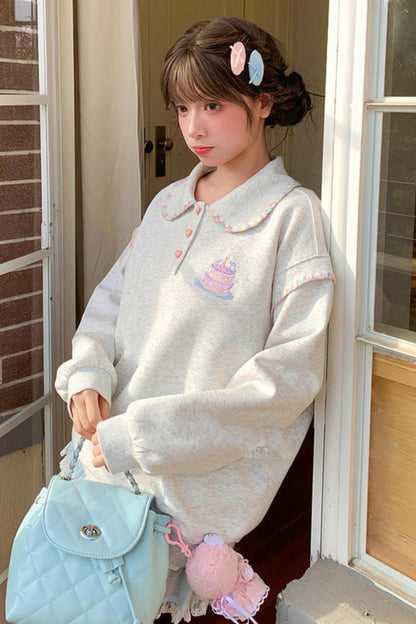 Mori Embroidery Doll Collar Sweatshirt