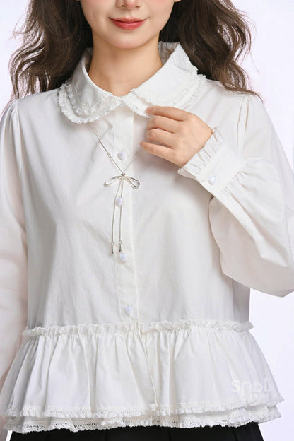 Double Layer Lace Doll Collar Blouse