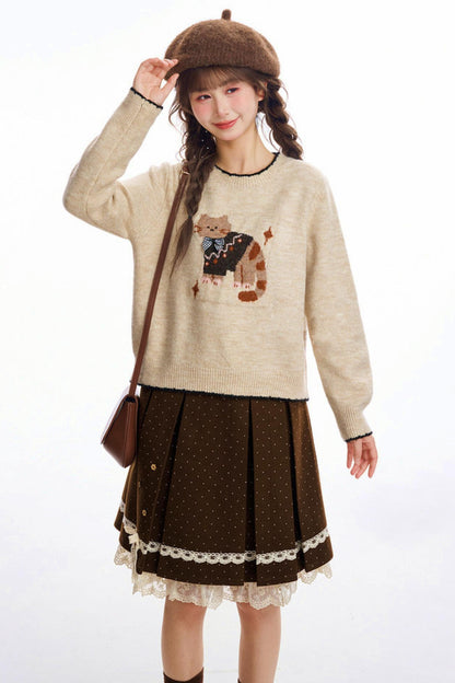 ブラウンポルカドットレーススカート