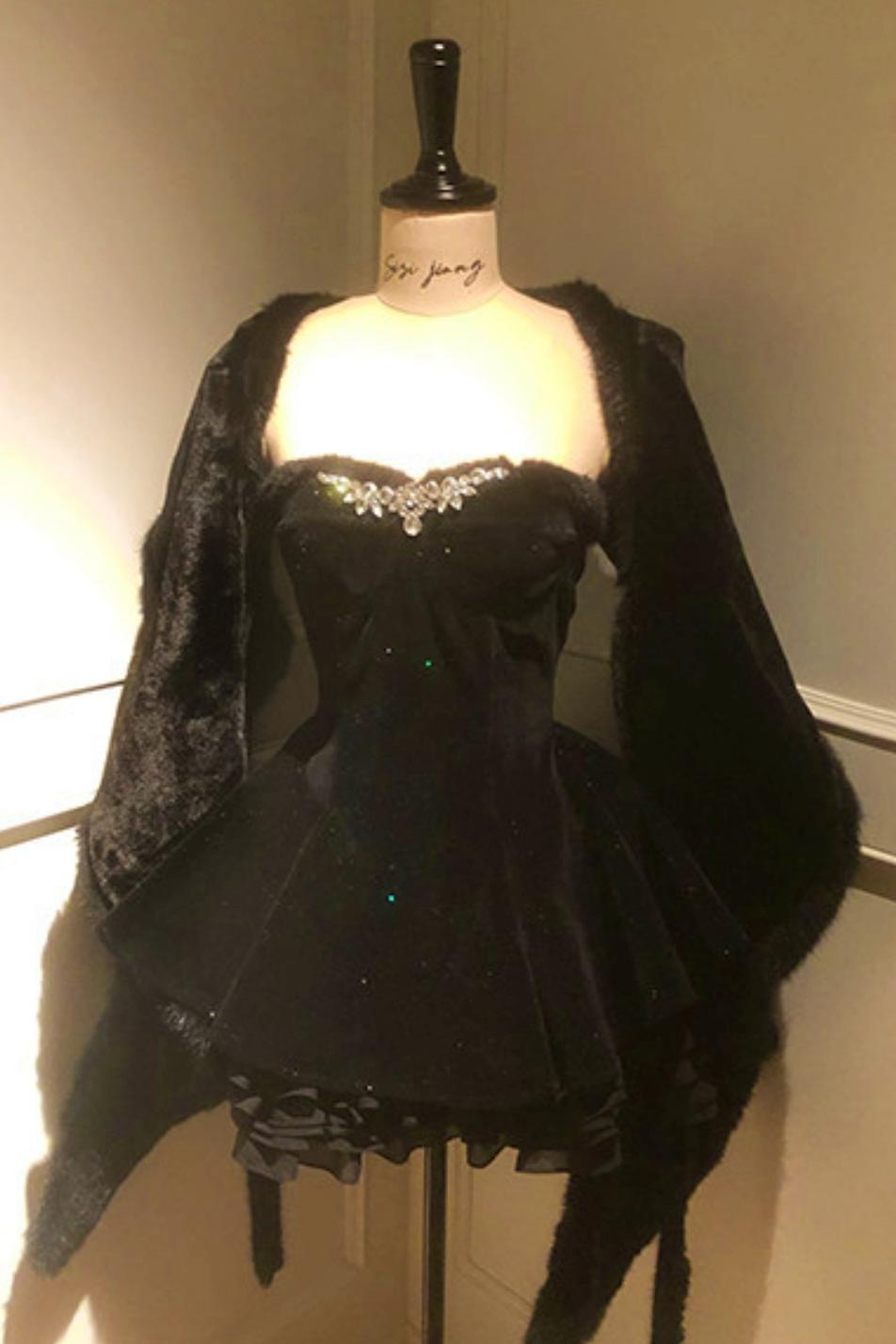 French off-the-shoulder dress + shawl + sleeves