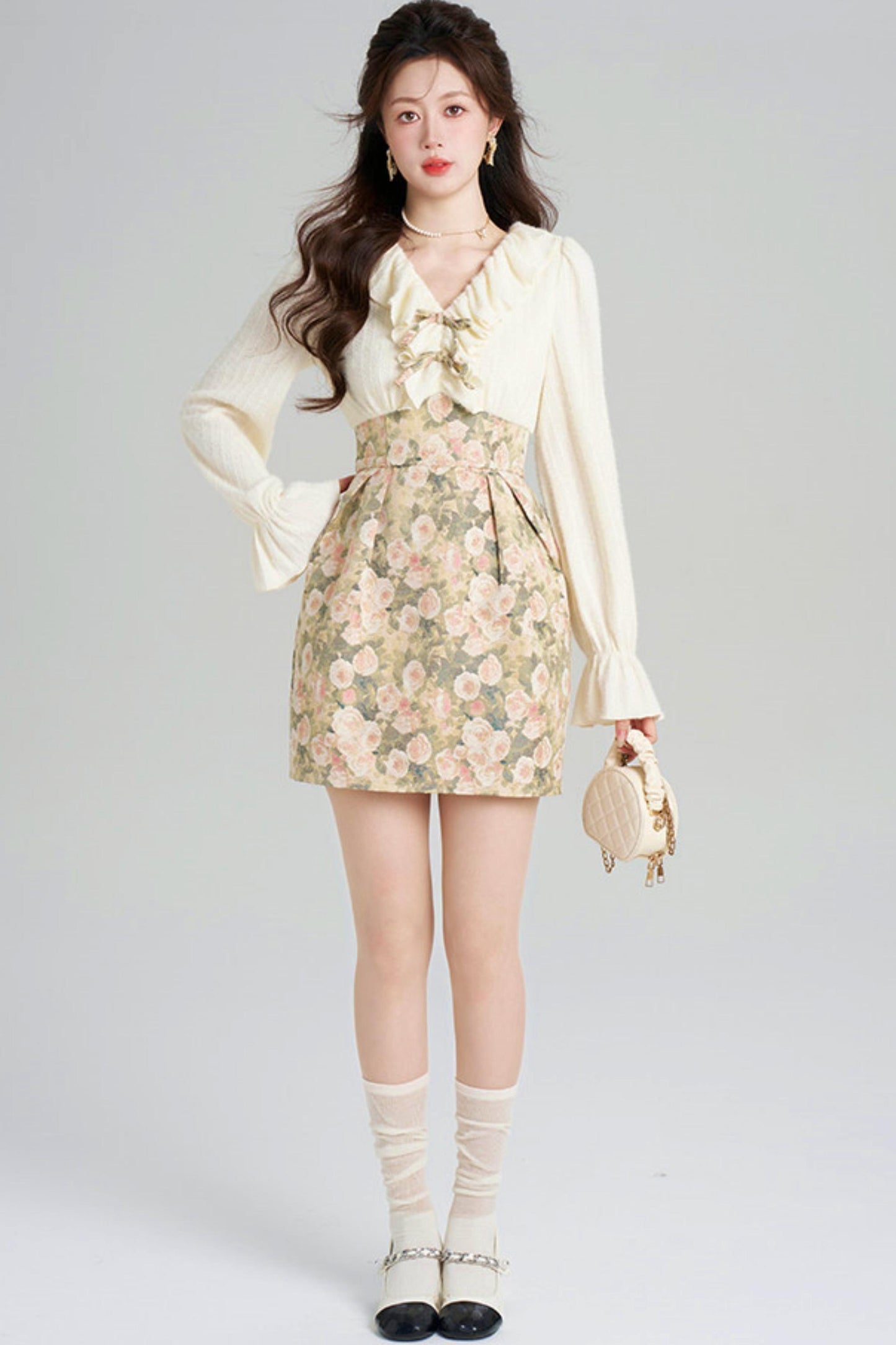 Ruffled Jacquard Floral Dress